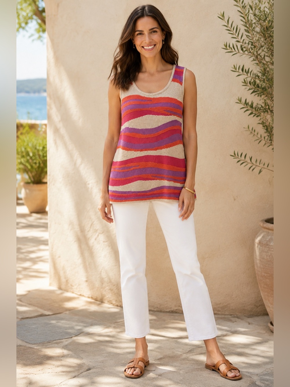 NIC+ZOE Striped Knit Tank in Pink, Purple, Red & Cream